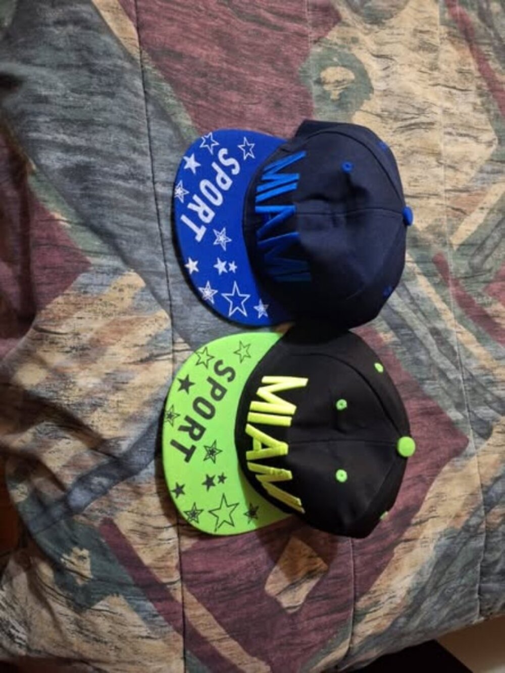 2 x Miami Sport Snapback Hats (Blue & Green)